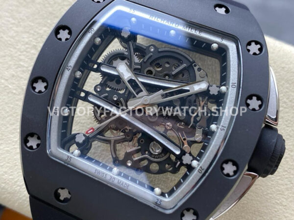 RM Factory Richard Mille RM 61-01 42.7mm Black Ceramic Black Rubber Strap Silver Skeleton Dial