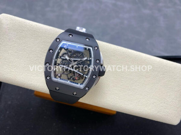 RM Factory Richard Mille RM 61-01 42.7mm Black Ceramic Black Rubber Strap Silver Skeleton Dial