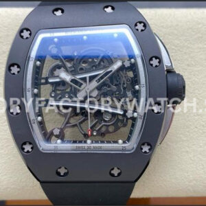 RM Factory Richard Mille RM 61-01 42.7mm Black Ceramic Black Rubber Strap Silver Skeleton Dial (8) RM Factory Richard Mille RM 61-01 black ceramic black rubber strap silver skeleton dial