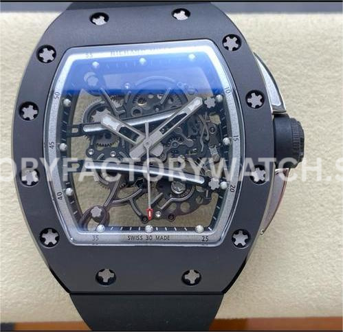 RM Factory Richard Mille RM 61-01 black ceramic black rubber strap silver skeleton dial