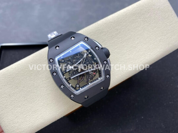 RM Factory Richard Mille RM 61-01 42.7mm Black Ceramic Black Rubber Strap Silver Skeleton Dial