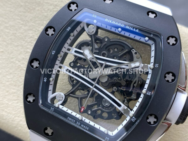 RM Factory Richard Mille RM 61-01 42.7mm Carbon Fiber White Rubber Strap White Skeleton Dial