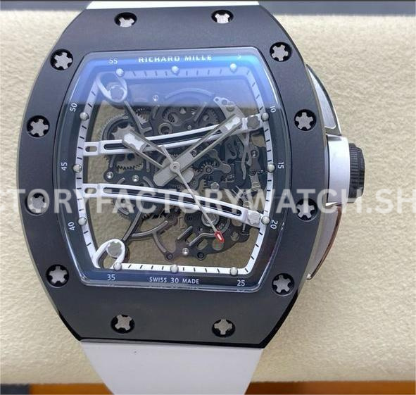 RM Factory Richard Mille RM 61-01 carbon fiber white rubber strap white skeleton dial