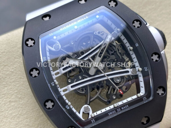 RM Factory Richard Mille RM 61-01 42.7mm Carbon Fiber White Rubber Strap White Skeleton Dial
