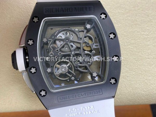 RM Factory Richard Mille RM 61-01 42.7mm Carbon Fiber White Rubber Strap White Skeleton Dial