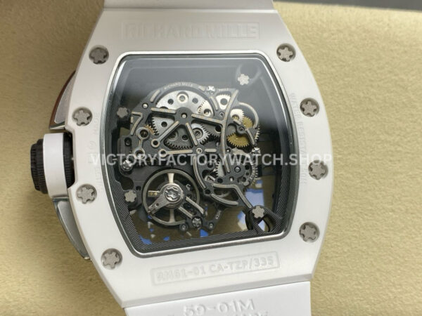 RM Factory Richard Mille RM 61-01 42.7mm White Ceramic White Rubber Strap Black Skeleton Dial (3) RM Factory Richard Mille RM 61-01 42.7mm White Ceramic White Rubber Strap Black Skeleton Dial
