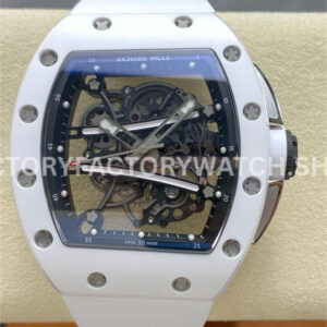 RM Factory Richard Mille RM 61-01 42.7mm White Ceramic White Rubber Strap Black Skeleton Dial (5) RM Factory Richard Mille RM 61-01 white ceramic white rubber strap black skeleton dial