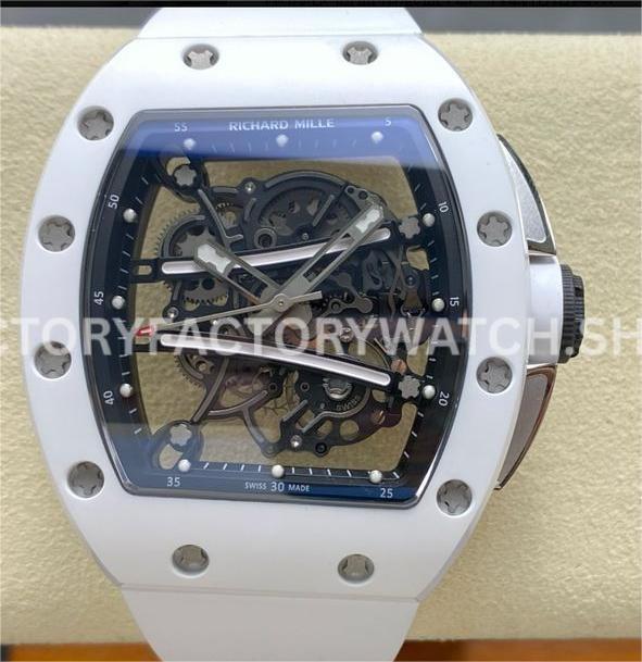 RM Factory Richard Mille RM 61-01 42.7mm White Ceramic White Rubber Strap Black Skeleton Dial (5) RM Factory Richard Mille RM 61-01 white ceramic white rubber strap black skeleton dial