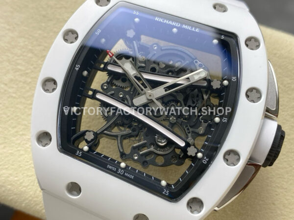RM Factory Richard Mille RM 61-01 42.7mm White Ceramic White Rubber Strap Black Skeleton Dial (7) RM Factory Richard Mille RM 61-01 42.7mm White Ceramic White Rubber Strap Black Skeleton Dial