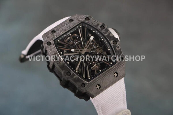 RM Factory Richard Mille RM 12-01 39mm Black Carbon Fiber White Canvas Strap Skeletonized Black Dial