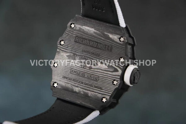 RM Factory Richard Mille RM 12-01 39mm Black Carbon Fiber White Canvas Strap Skeletonized Black Dial