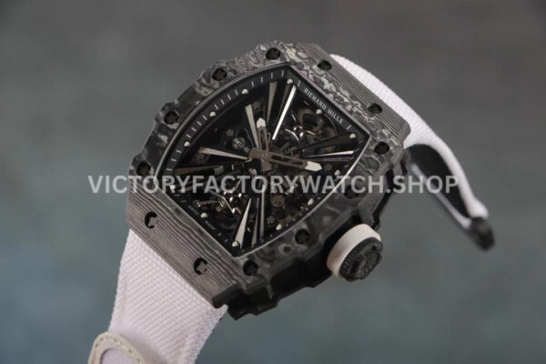 RM Factory Richard Mille RM 12-01 39mm Black Carbon Fiber White Canvas Strap Skeletonized Black Dial