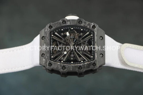 RM Factory Richard Mille RM 12-01 39mm Black Carbon Fiber White Canvas Strap Skeletonized Black Dial