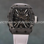 RM Factory Richard Mille RM 12-01 black carbon fiber white canvas strap black skeletonized dial
