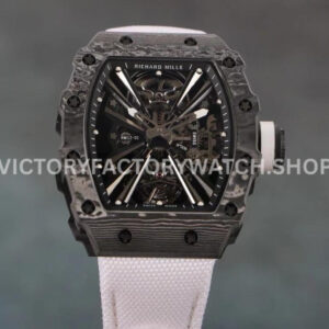 RM Factory Richard Mille RM 12-01 black carbon fiber white canvas strap black skeletonized dial
