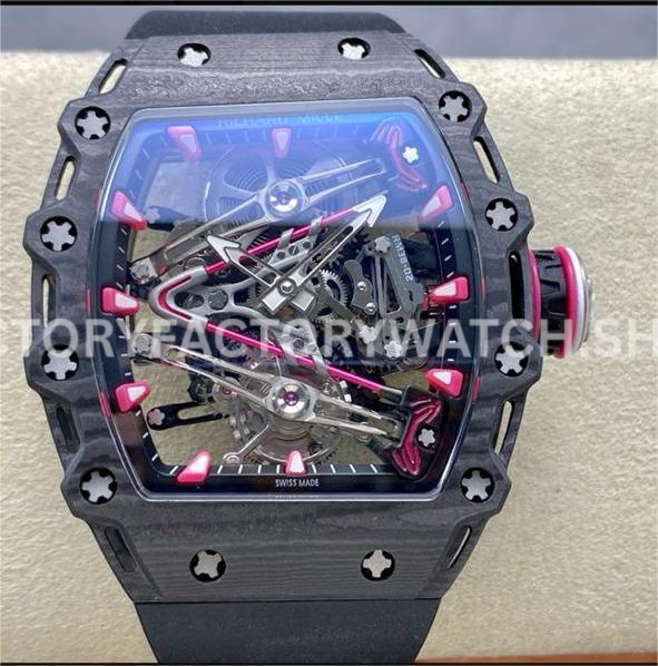 RM Factory Tourbillon Richard Mille RM 38-02 43.7mm Black Carbon Fiber Rubber Stra (6) RM Factory Tourbillon Richard Mille RM 38-02 43.7mm black carbon fiber rubber strap skeletonized dial