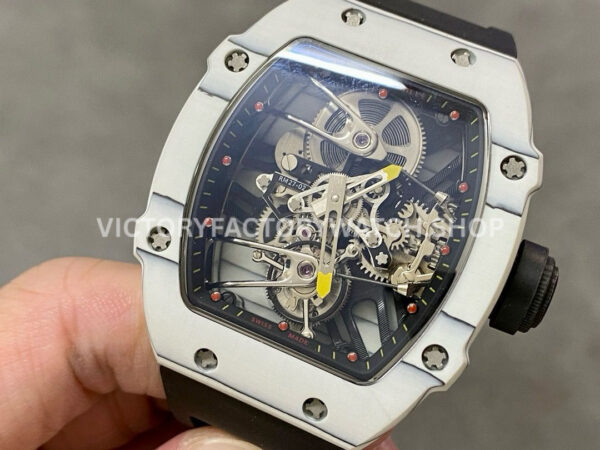 RM Factory Richard Mille RM 27-02 43mm White Carbon Fiber Black Rubber Strap Tourbillon Skeletonized Dial