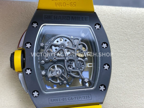 RM1C17~1 RM Factory Richard Mille RM 61-01 42.7mm Carbon Fiber Yellow Rubber Strap Yellow And Green Skeleton Dial