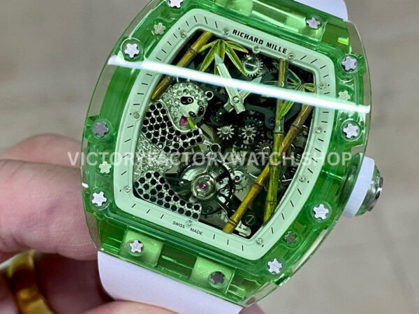 RM Factory Richard Mille RM 26-01 44mm Green Synthetic Crystal White Rubber Strap Panda Skeletonized White Dial