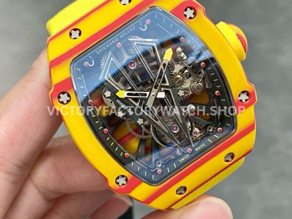 RM Factory Richard Mille RM 27-03 Rafael Nadal Tourbillon 47.77mm Yellow Carbon Fiber Textile Strap Skeletonized Dial