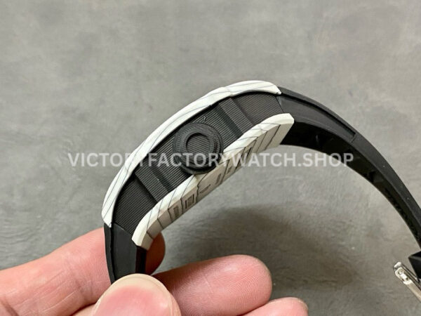 RM Factory Richard Mille RM 27-02 43mm White Carbon Fiber Black Rubber Strap Tourbillon Skeletonized Dial