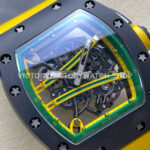 RM64E7~1 RM Factory Richard Mille RM 61-01 42.7mm Carbon Fiber Yellow Rubber Strap Yellow And Green Skeleton Dial