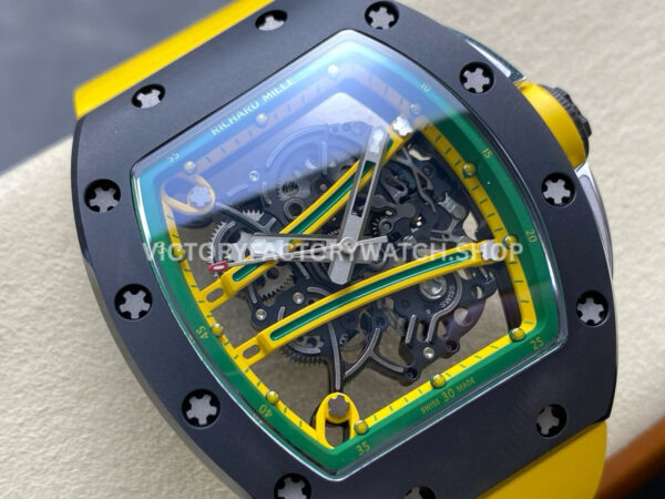 RM64E7~1 RM Factory Richard Mille RM 61-01 42.7mm Carbon Fiber Yellow Rubber Strap Yellow And Green Skeleton Dial