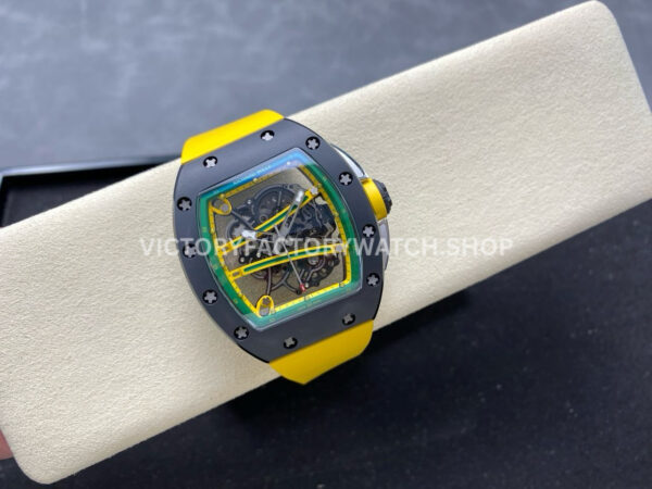 RM68A4~1 RM Factory Richard Mille RM 61-01 42.7mm Carbon Fiber Yellow Rubber Strap Yellow And Green Skeleton Dial