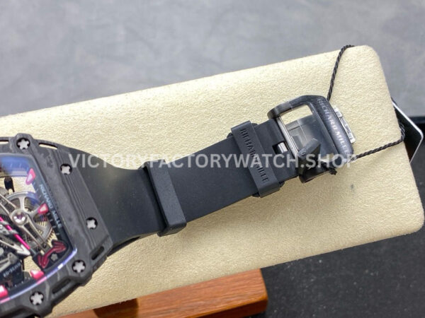 RMA01E~1 RM Factory Tourbillon Richard Mille RM 38-02 43.7mm Black Carbon Fiber Rubber Strap Skeletonized Dial