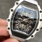 RM Factory Richard Mille RM 21-02 Tourbillon 43mm White Ceramics Canvas Strap Arabic numerals Skeletonized Black Dial
