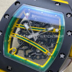 RMCB6A~1 RM Factory Richard Mille RM 61-01 42.7mm Carbon Fiber Yellow Rubber Strap Yellow And Green Skeleton Dial