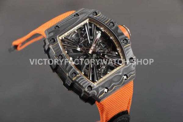 RM Factory Richard Mille RM 12-01 39mm Black Carbon Fiber Orange Canvas Strap Skeletonized Rose Gold Dial