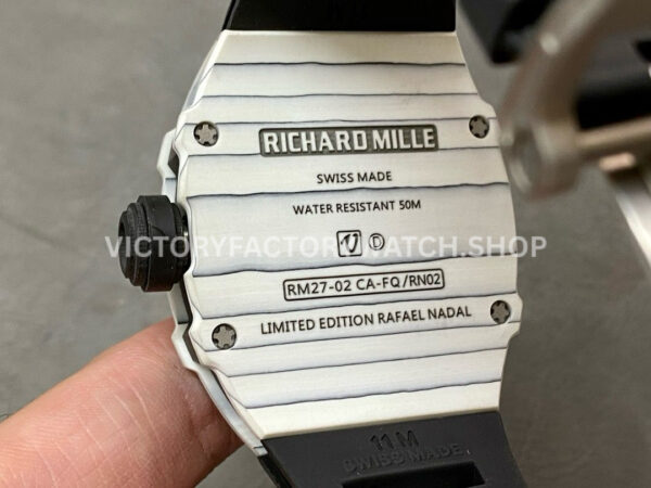 RM Factory Richard Mille RM 27-02 43mm White Carbon Fiber Black Rubber Strap Tourbillon Skeletonized Dial