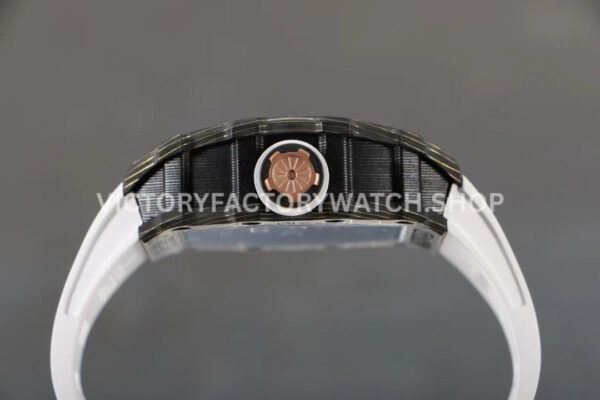 RMFACT~2 RM Factory Richard Mille RM 12-01 39mm Black Carbon Fiber White Rubber Strap Skeletonized Rose Gold Dial