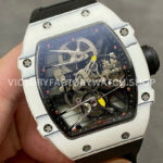 RM Factory Richard Mille RM 27-02 43mm White Carbon Fiber Black Rubber Strap Tourbillon Skeletonized Dial