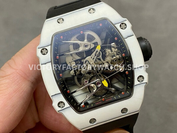 RM Factory Richard Mille RM 27-02 43mm White Carbon Fiber Black Rubber Strap Tourbillon Skeletonized Dial