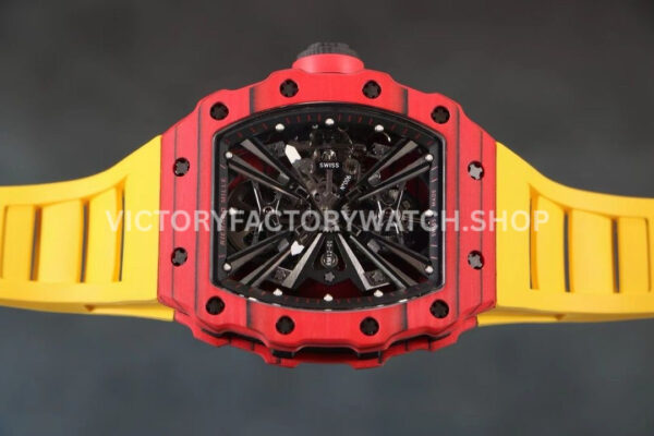 RM Factory Richard Mille RM 12-01 39mm Red Carbon Fiber Yellow Rubber Strap Skeletonized Black Dial