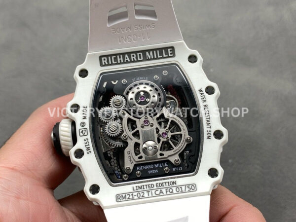 RMFACT~4 RM Factory Richard Mille RM 21-02 Tourbillon 43mm White Ceramics White Rubber Strap Arabic numerals Skeletonized Black Dial