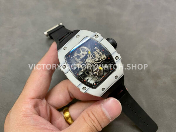 RM Factory Richard Mille RM 27-02 43mm White Carbon Fiber Black Rubber Strap Tourbillon Skeletonized Dial