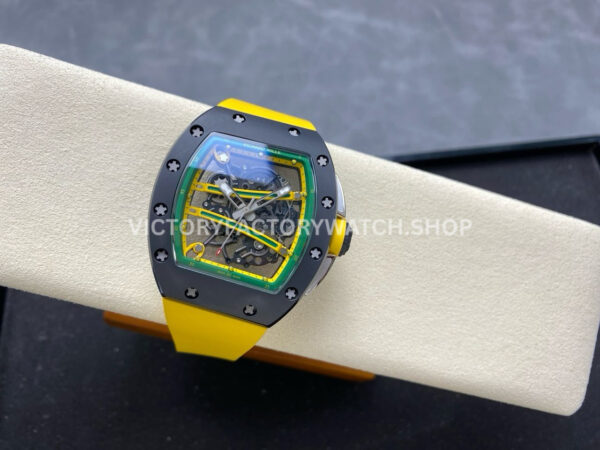 RMFACT~4 RM Factory Richard Mille RM 61-01 42.7mm Carbon Fiber Yellow Rubber Strap Yellow And Green Skeleton Dial