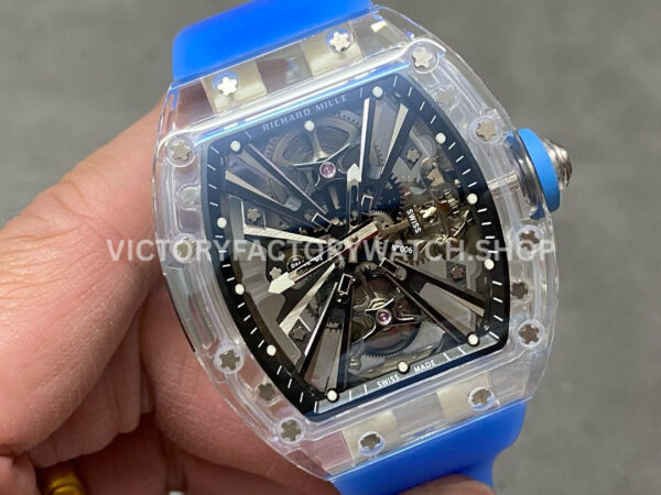 RMFACT~4 RM Factory Richard Mille RM 12-01 39mm Synthetic Crystal Blue Rubber Strap Skeletonized Black Dial