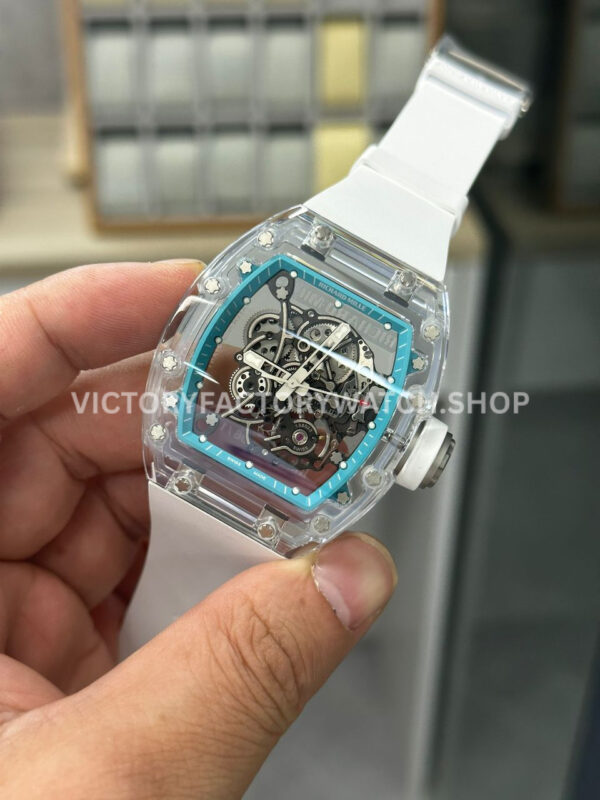 Sonic Factory Richard Mille RM 055 43mm Synthetic Crystal White Rubber Strap Skeletonized Blue Dial