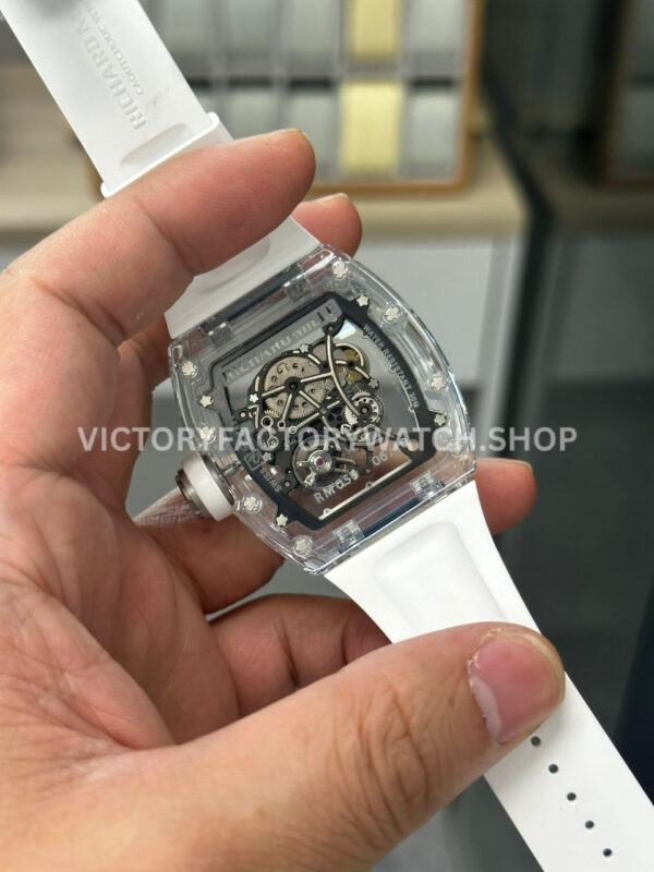 Sonic Factory Richard Mille RM 055 43mm Synthetic Crystal White Rubber Strap Skeletonized Blue Dial