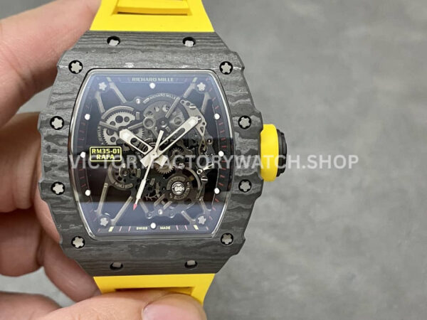 Sonic Factory Richard Mille RM 35-01 43mm carbon fiber yellow rubber strap skeletonized dial