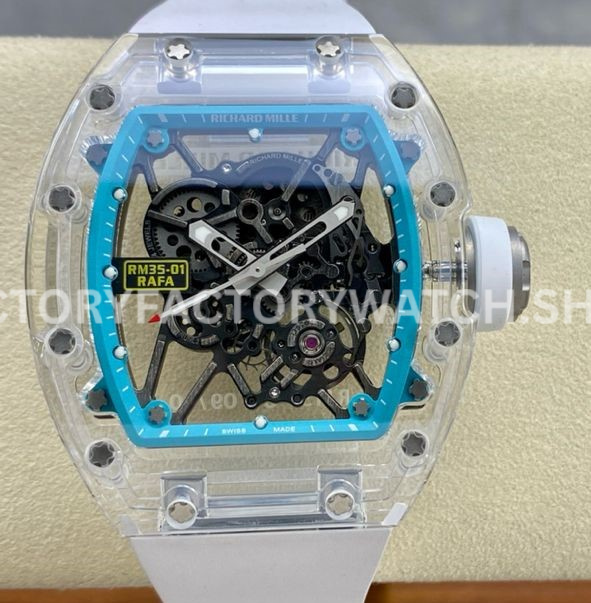 Sonic Factory Richard Mille RM 35-01 43mm Synthetic Crystal Rubber Strap Skeletonized Blue Dial (3) Sonic Factory Richard Mille RM 35-01 synthetic crystal rubber strap skeletonized blue dial