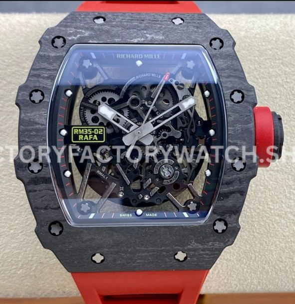 Sonic Factory Richard Mille RM 35-02 44.5mm Carbon Fiber Red Rubber Strap Skeletonized Dial (2) Sonic Factory Richard Mille RM 35-02 44.5mm carbon fiber red rubber strap skeletonized dial