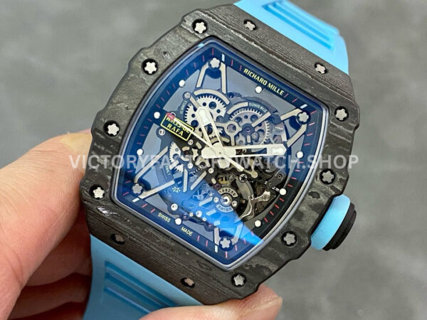 T+ Factory Richard Mille RM35-02 44.5mm Carbon Fiber Blue Rubber Strap Skeletonized Dial (1) T+ Factory Richard Mille RM 35-02 44.5mm Carbon Fiber Blue Rubber Strap Skeletonized Dial