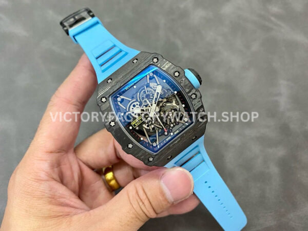T+ Factory Richard Mille RM35-02 44.5mm Carbon Fiber Blue Rubber Strap Skeletonized Dial (8) T+ Factory Richard Mille RM 35-02 44.5mm Carbon Fiber Blue Rubber Strap Skeletonized Dial