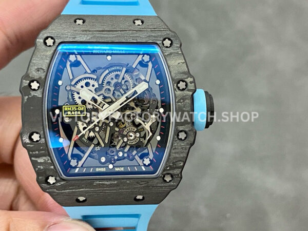 T+ Factory Richard Mille RM35-02 44.5mm Carbon Fiber Blue Rubber Strap Skeletonized Dial (9) T+ Factory Richard Mille RM 35-02 carbon fiber blue rubber strap skeletonized dial