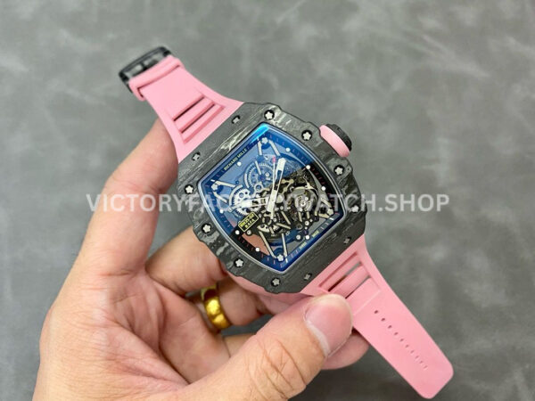 T+ Factory Richard Mille RM35-02 44.5mm Carbon Fiber Pink Rubber Strap Skeletonized Dial (3) T+ Factory Richard Mille RM 35-02 44.5mm Carbon Fiber Pink Rubber Strap Skeletonized Dial